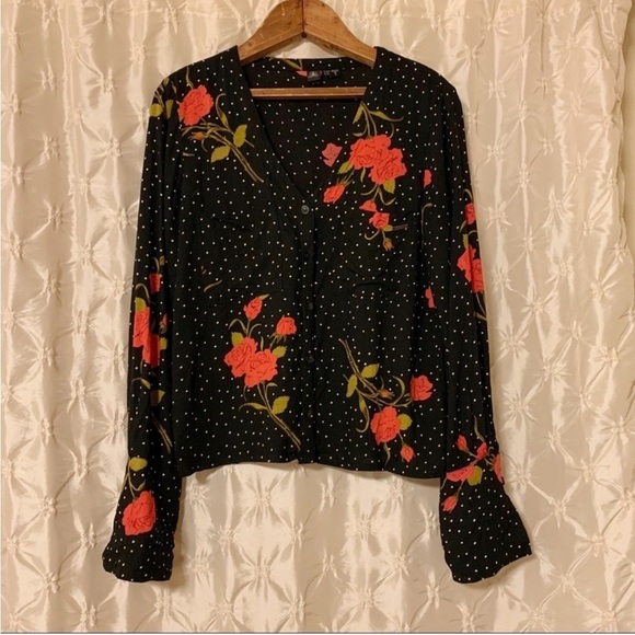 Volcom Check Out Time Floral Long Sleeve Fluted Top Blouse - Picture 2 of 16